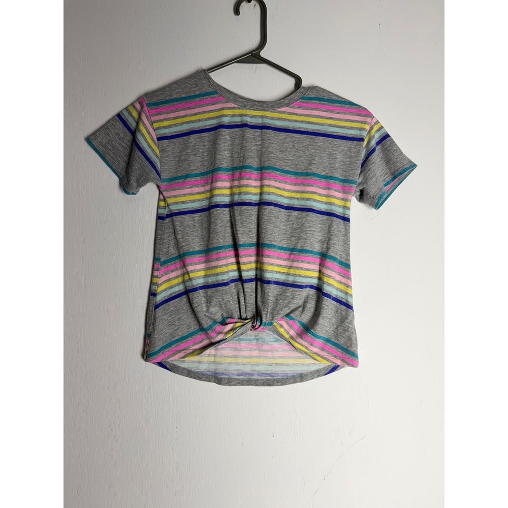 SO Girls Striped Twist Front T-Shirt Gray Multi Color Short Sleeve Top Size M 8